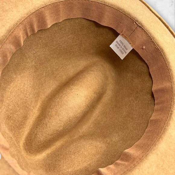 Womens Camel Tan Wool Fedora Hat With Adjustable Leather Band - Picture 4 of 5